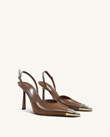 Savannah Slingback-Pumps mit goldener Spitze - Braun