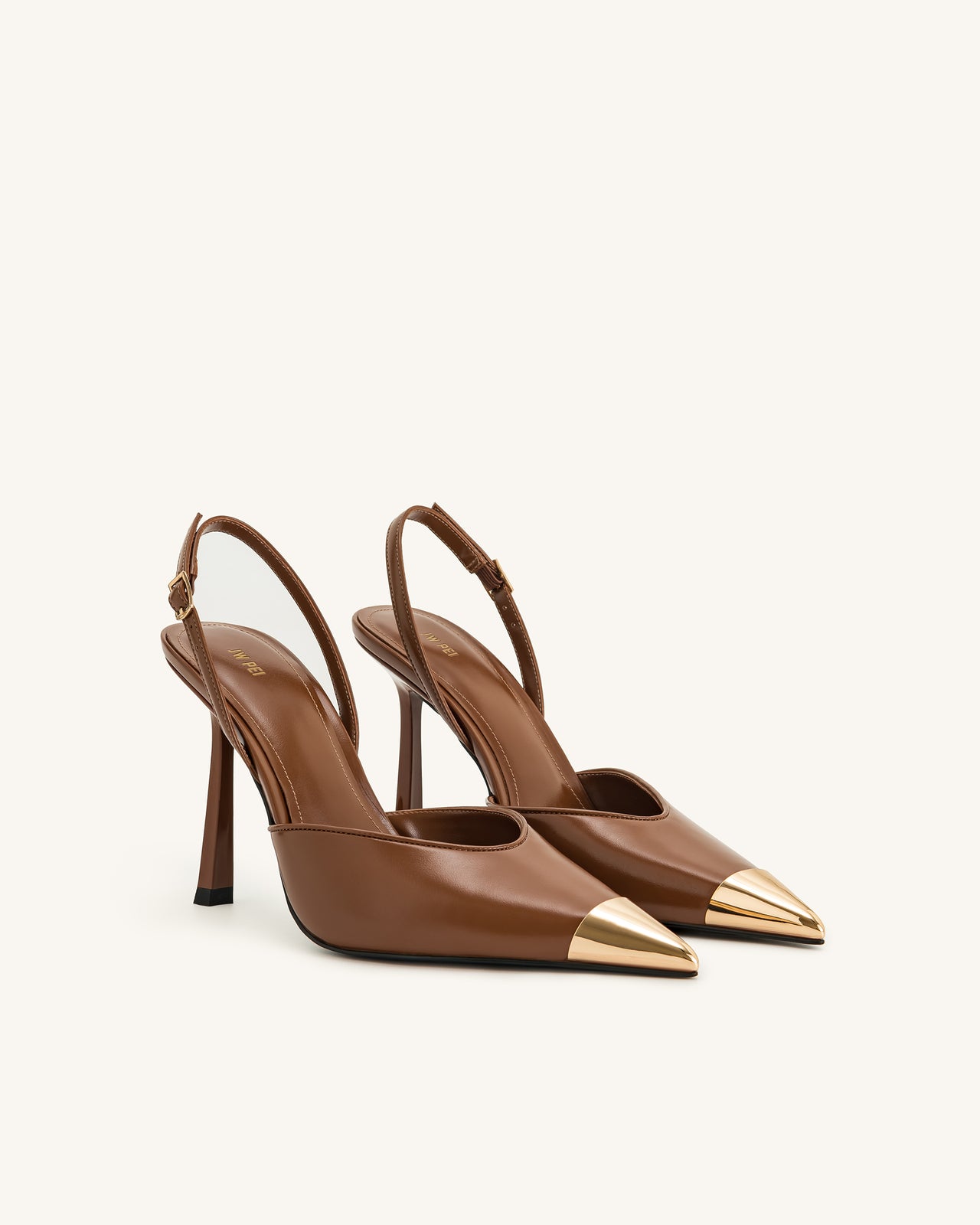 Savannah Slingback-Pumps mit goldener Spitze - Braun