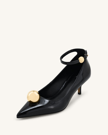 Jewel Buckle Kitten Heels Pumps - Schwarz