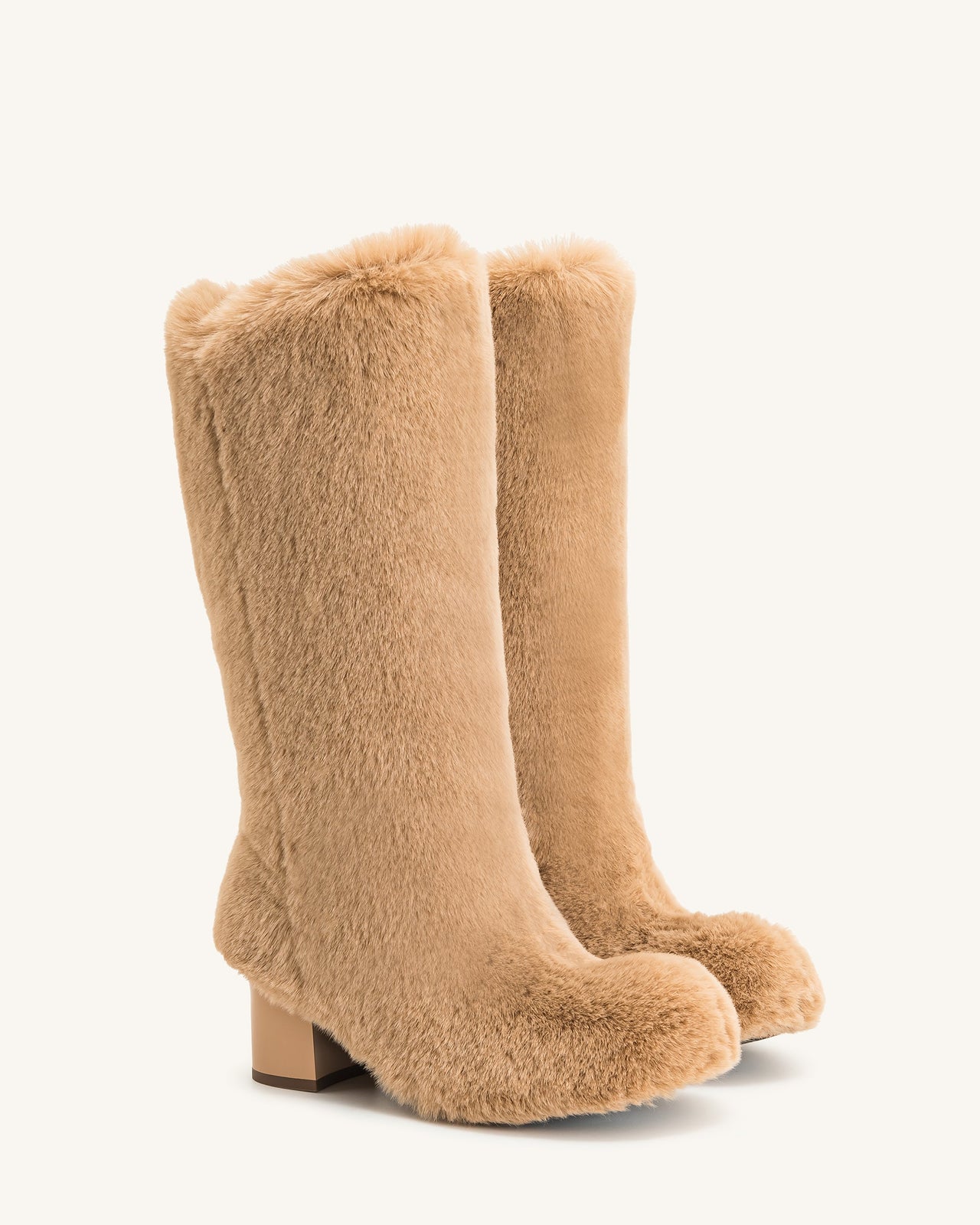 Isabella Slouchy Kunstfellstiefel - Beige