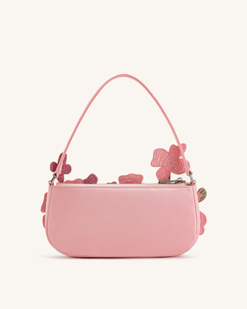 Leona Perlenverzierte Schultertasche - Rosa