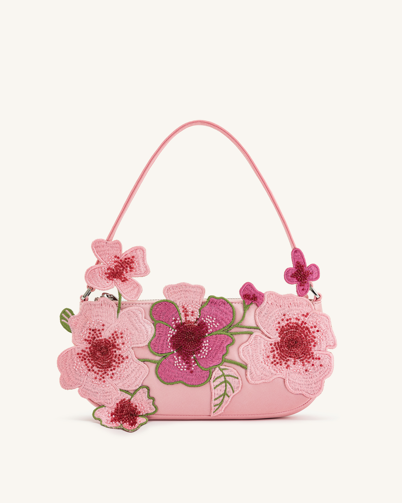 Leona Perlenverzierte Schultertasche - Rosa