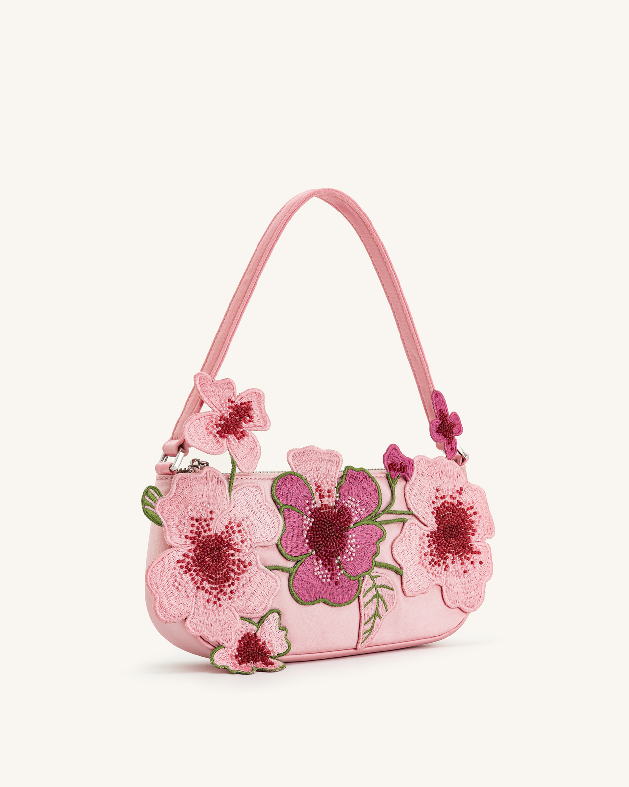 Leona Perlenverzierte Schultertasche - Rosa