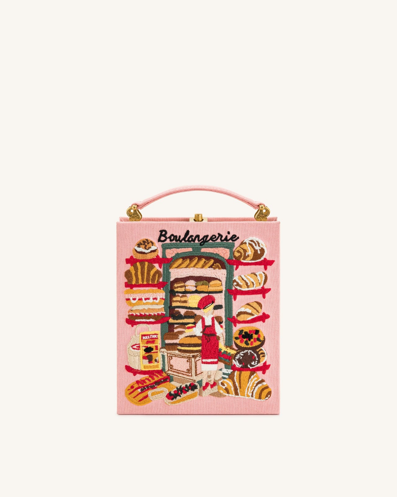 Taya-Bakery Clutch Tasche in Buchform mit gesticktem Muster - Rosa