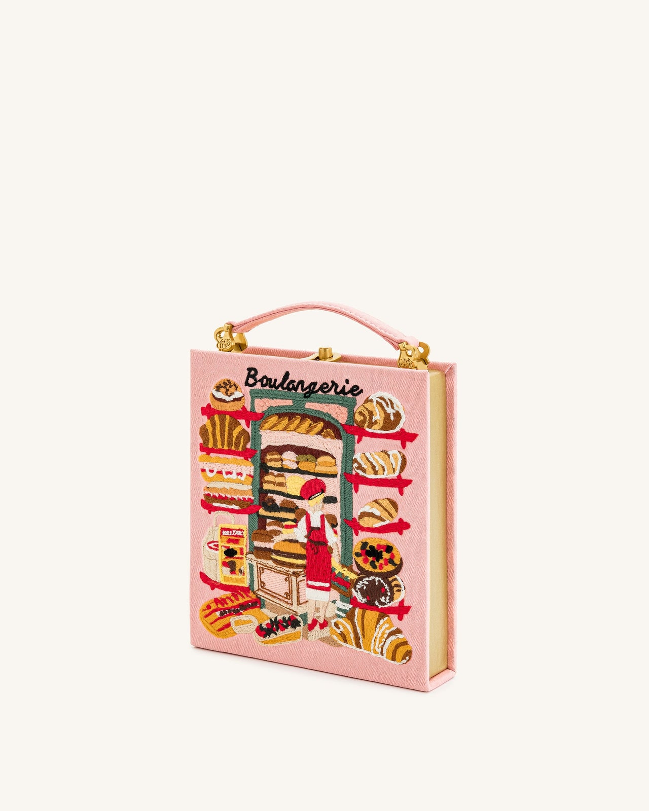 Taya-Bakery Clutch Tasche in Buchform mit gesticktem Muster - Rosa