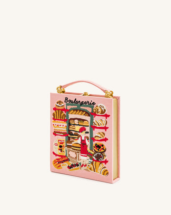 Taya-Bakery Clutch Tasche in Buchform mit gesticktem Muster - Rosa