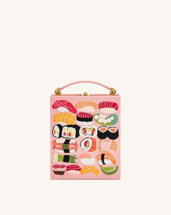 Taya-Sushi Clutch Tasche in Buchform mit Stickmuster - Rosa