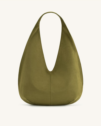 Dara Faux-Suede Hobo-Tasche - Dunkeloliv