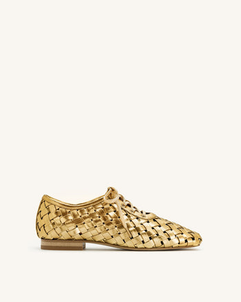 Kayla Geflochtene Riemen Ballerinas - Gold