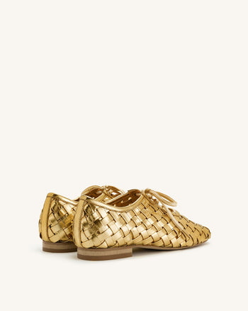 Kayla Geflochtene Riemen Ballerinas - Gold