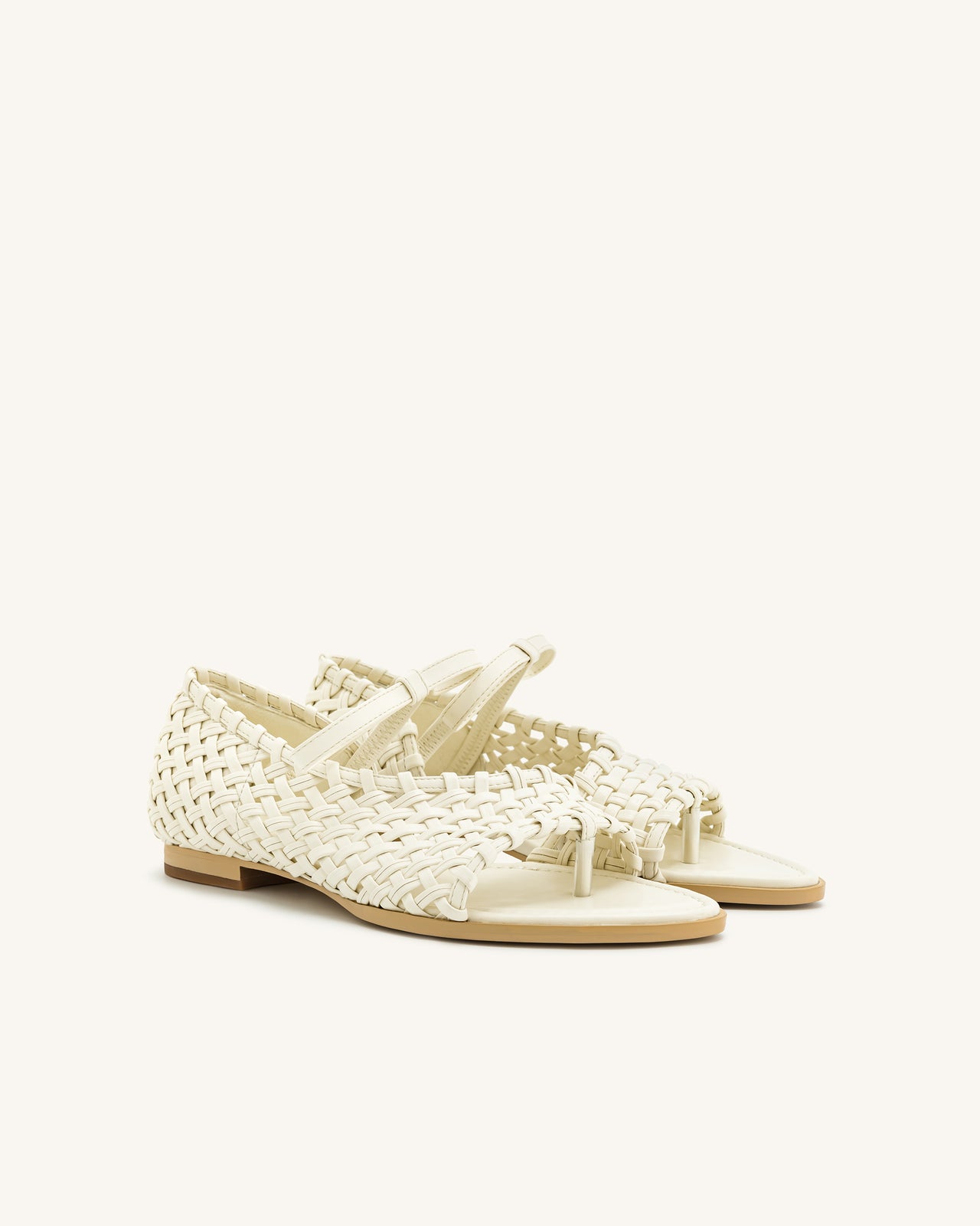 Jocelyn Flip-Flops mit gewebtem Riemen - Beige