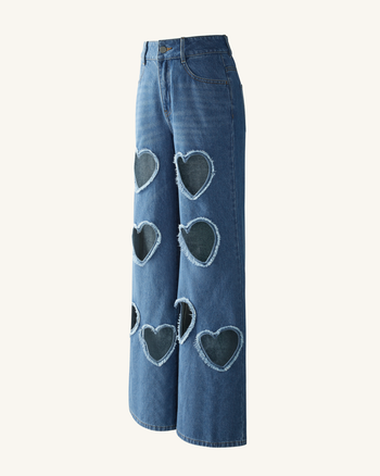 Sophia Verzierte Jeans mit Herzausschnitt - Mittelblau