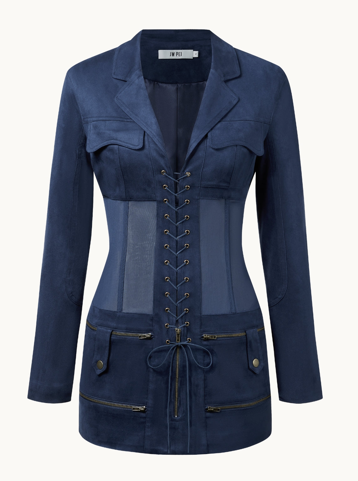 Wildleder-Korsett-Jacke Minikleid - Bleu foncé